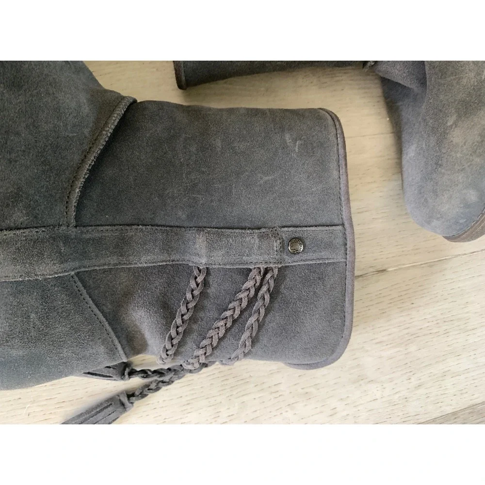 Abeo Blaine‎ PBW1007 Grey Suede Sheepskin Lined Ankle Boots Women 8 Boho Braided